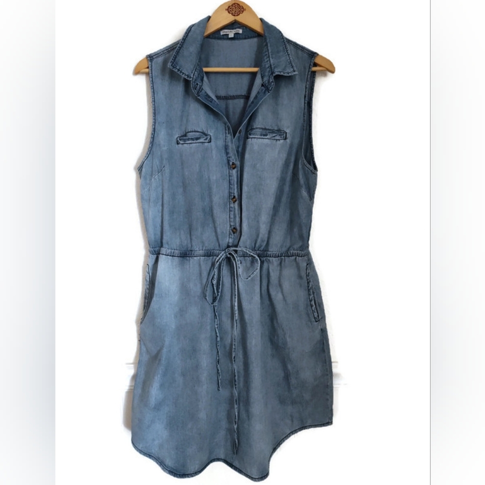 Charlotte Russe Summer Denim Sleeveless Cotton Drawstring Waist Dress Size L